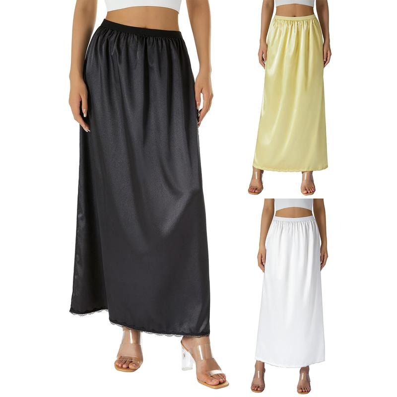 Women Half Slip Underskirt, Solid Color Elastic Waist Inner Lining for Midi Skirt, Long Underskirt for Ladies,...