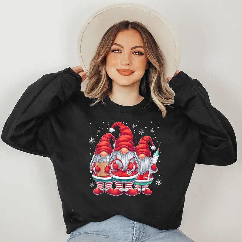 Xmas Medical Scrub Top Cute Nursing Christmas Gnomes Nurse Sweatshirt T-Shirts, Hoodie | InkThreadWorks.com
