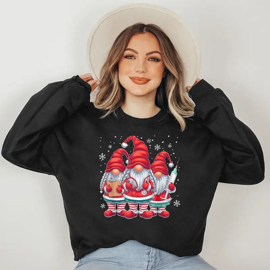 Xmas Medical Scrub Top Cute Nursing Christmas Gnomes Nurse Sweatshirt T-Shirts, Hoodie | InkThreadWorks.com