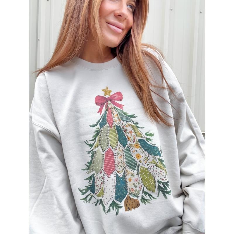 Xmas Tree Patchwork Graphic Top T-Shirts, Hoodie, Sweatshirt | InkThreadWorks.com