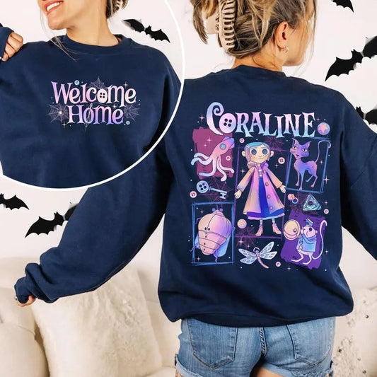Y Coraline Inspired by Tunnel color Shirt 2 sides Shirt, Welcome Home Sweatshirt, famous horror movies tshirt, Horror Character Shirt, Halloween Crewneck Sweatshirt