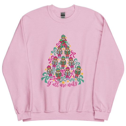 Y'all Are Nuts Christmas Tree Nutcracker Crewneck - Unisex Apparel Relaxed Fit Printed In The USA Clothing Womenswear...