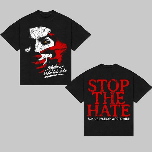Y2K Stop The Hate Tshirt Graphic Tee Cotton Unisex Top Streetwear Oversized For Women and Men