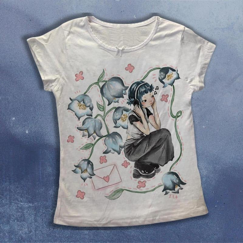 Y2k Gothic Baby Tee, Emo Graphic Shirt, Floral Baby Tee Women Gift for Her