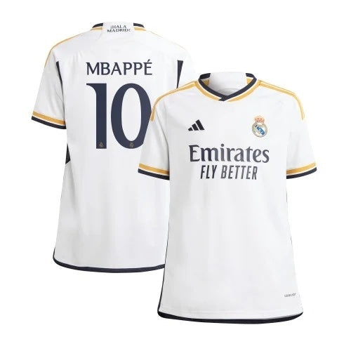 YOUTH Real Madrid #10 Kylian Mbappe 2023 24 Home Jersey - White