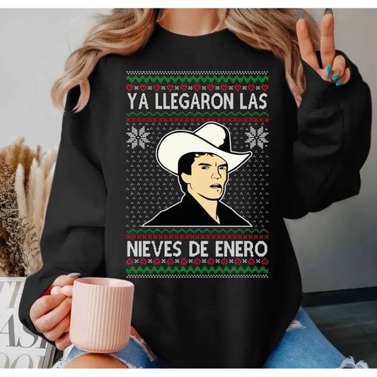 Ya Llegaron Las Nieves De Enero Ugly Christmas Sweatshirt, Funny Christmas Sweater Shirt, Holiday Crewneck Sweater, Unisex Sweater Pullover Tee