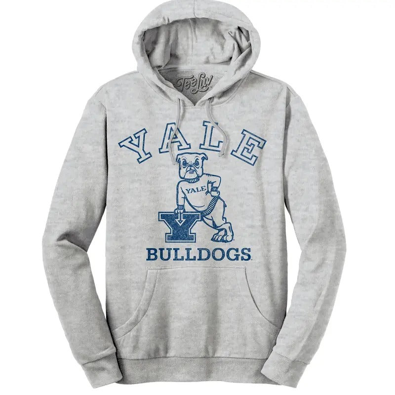 Yale Bulldog Pullover Hooded Sweatshirt - Gray T-Shirts, Hoodie | InkThreadWorks.com