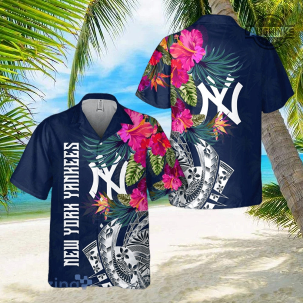 Yankees Hawaiian Shirt And Shorts Flowers New York Yankees Baseball Button Up Shirt Yankees Clubhouse Uniform Aloha Summer Floral Beach Shirts
