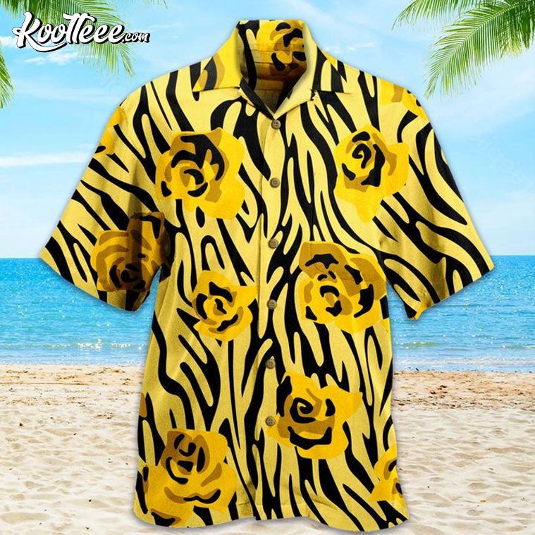 Yellow Roses Buds Zebra Pattern Hawaiian Shirt