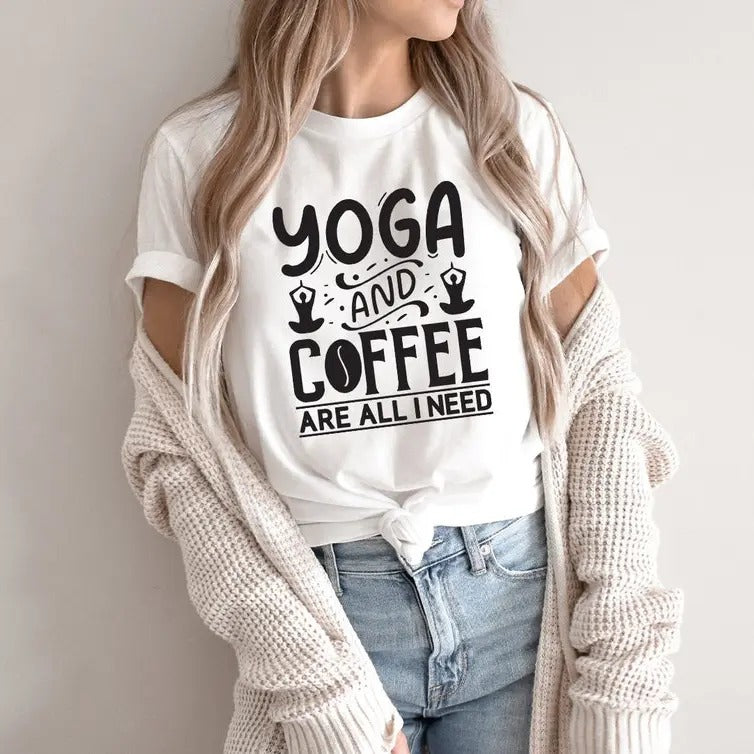 Yoga Shirt for Women, Funny TShirt for Coffee Lover, Cute Shirt for Yoga Lover, Funny Gift for Coffee Drinker, Cute Gift for Yoga Instructor