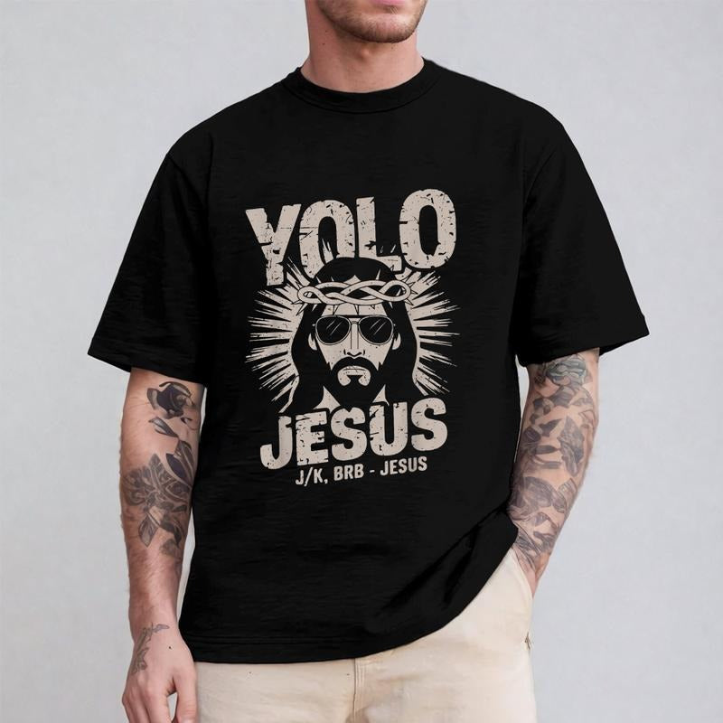 Yolo JK BRB Jesus Funny Tee Pure Cotton Casual Street Style Crew Neck Short Sleeve T-Shirt Tops Trendy For Women For Men,...