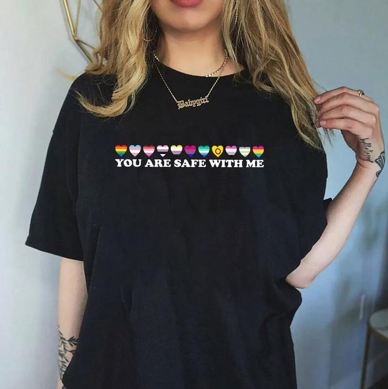 You Are Safe With Me Shirt, LGBT Friendly Shirt, LGBT Support Tee, Rainbow Shirt, LGBT Heart Shirts, Pride Tee, Pride...
