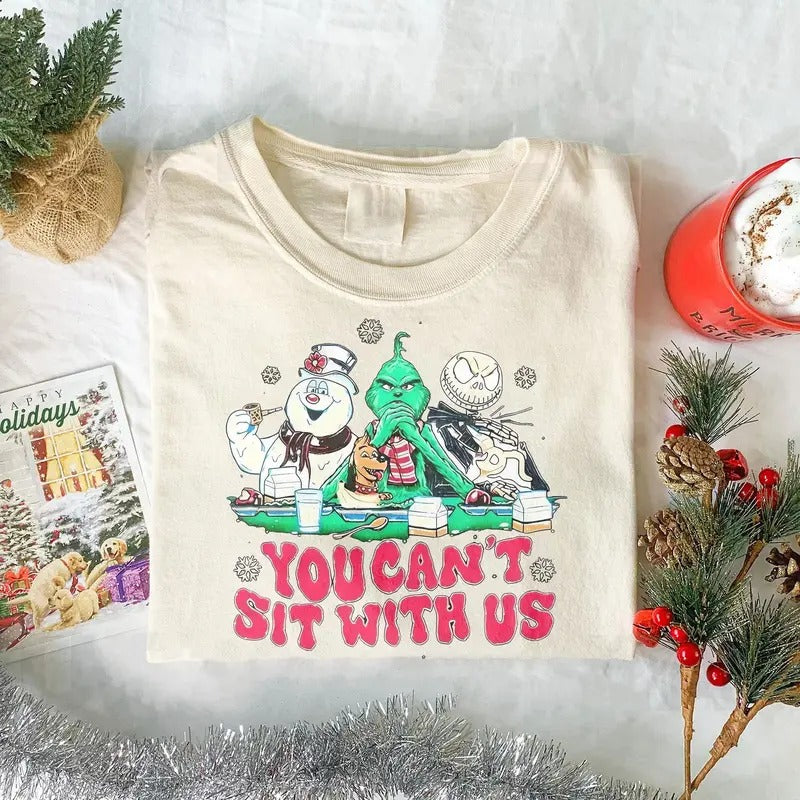 You Can't Sit With Us Christmas Character Movie Grin Jack Skellington Shirt, Christmas Movies Shirt, Xmas Graphic Tee