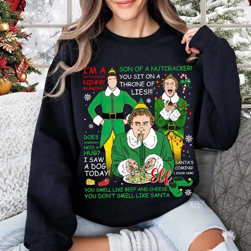 You Smell Like Beef And Cheese, You Don't Smell Like Santa Shirt, Funny The Elf Quotes Buddy Hobbs Vintage Christmas Movie T-Shirt, ELF Xmas Tee