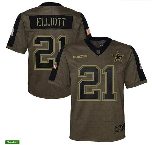 Youth Dallas Cowboys #21 Ezekiel Elliott 21 New Salute
