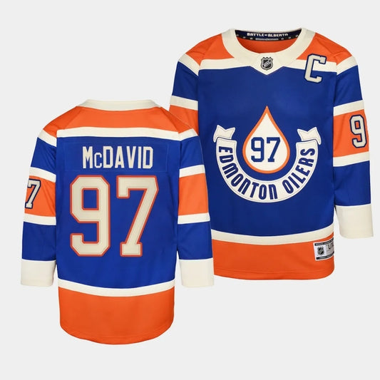 Youth Edmonton Oilers 2023 NHL Heritage Classic Royal Authentic Jersey Style 2