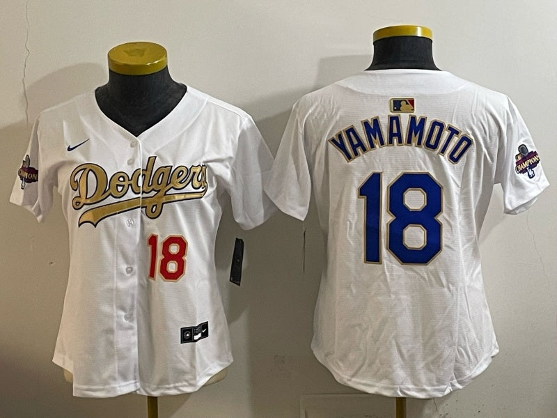 Youth Los Angeles Dodgers #18 Yoshinobu Yamamoto Dodgers White Women