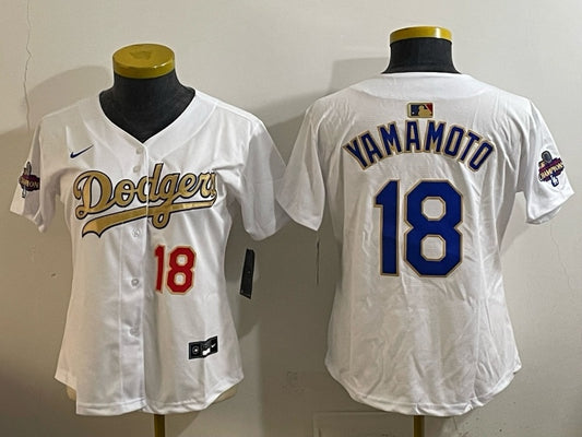 Youth Los Angeles Dodgers #18 Yoshinobu Yamamoto Dodgers White Women