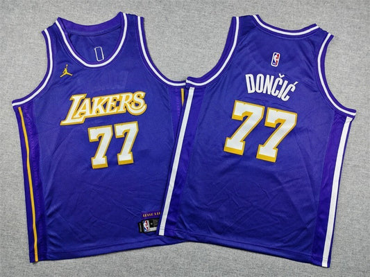 Youth Los Angeles Lakers #77 Luka Doncic Youth 26 Lakers 77 Purple Statement Edition Style 3
