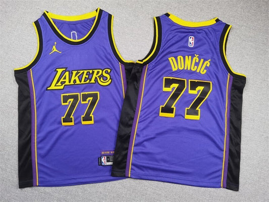 Youth Los Angeles Lakers #77 Luka Doncic Youth Lakers 77 # Doncic Purple Statement Edition Style 1