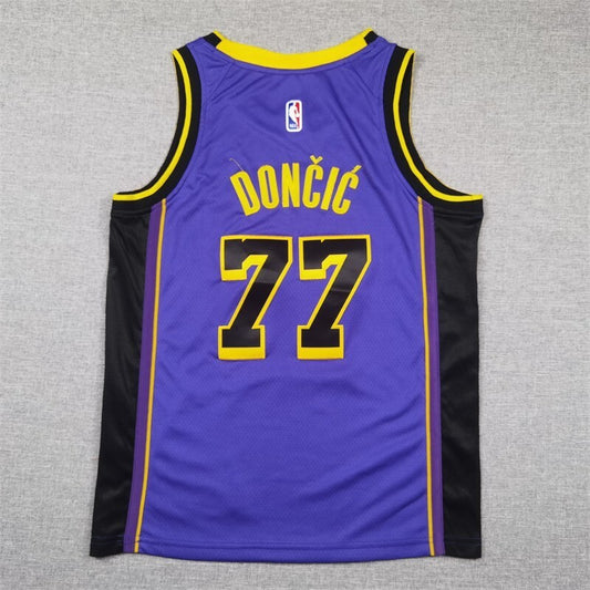 Youth Los Angeles Lakers #77 Luka Doncic Youth Lakers 77 # Doncic Purple Statement Edition Style 3