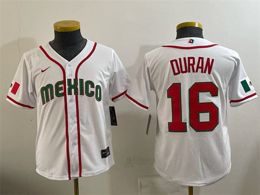 Youth Mexico Baseball #16 Jarren Duran White 2026 World Baseball Classic Home Stadium