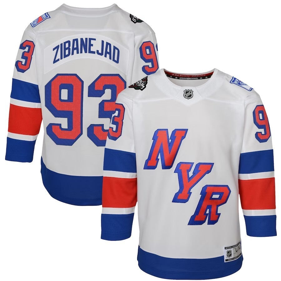 Youth New York Rangers #93 Mika Zibanejad 2024 NHL Stadium Series Premier Player Jersey – White Style 1