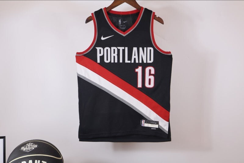 Youth Portland Trail Blazers #16 Hansen Yang Trail Blazers Black Style 2