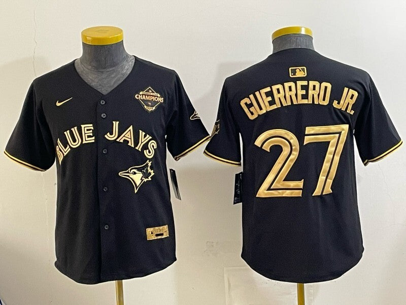 Youth Toronto Blue Jays #27 Vladimir Guerrero Jr. Blue Jays Black Gold Youth