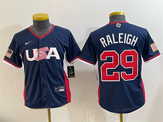 Youth USA Baseball #29 Cal Raleigh Navy 2026 World Baseball Classic Stadium