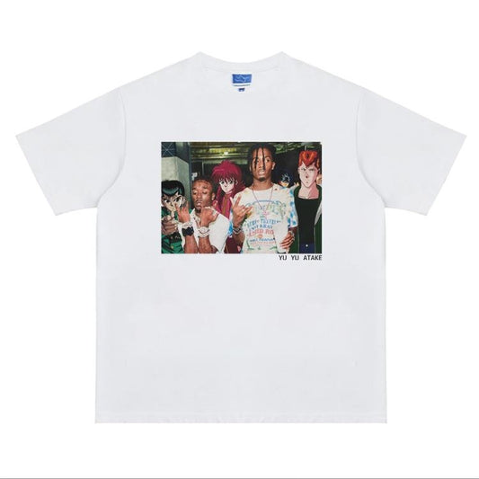 Yu Yu Hakusho "Yusuke Urameshi" Heavyweight Vintage Tee 100% Cotton OVERSIZED Anime T-shirt Menswear Top Crew Necks Tshirt Casual Streetwear White Crewneck Tropical Shortsleeve graphic tees graphic tee