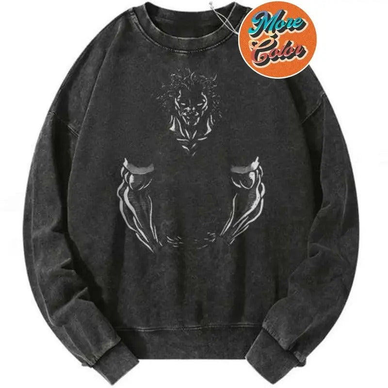 Yujiro Hanma Baki Anime Vintage Shirts, Cotton Unisex Sweatshirt, Crew Neck, Size S- 3XL, Menswear Top, Womenswear Top Underwear Streetwear