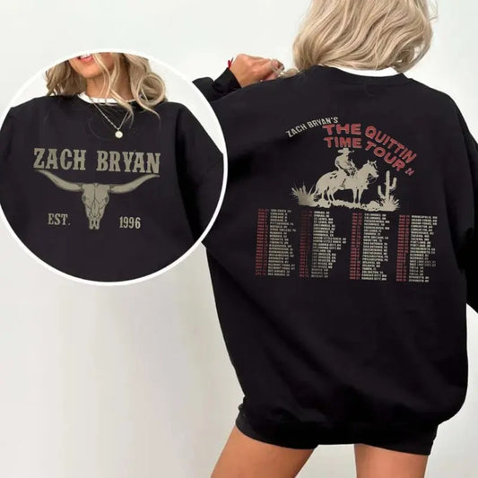 Z.ch Bry.an Music Sweatshirt, 2 Side Z.ch Bry.an The Quittin Time Tour 2024 Merch Tee Sweatshirt, Z.ch Bry.an Concert 2024, Z.ch Bry.an Eagles Sweatshirt, Unisex Long Sleeve Crewneck Shirt Womenswear Sweaters Women
