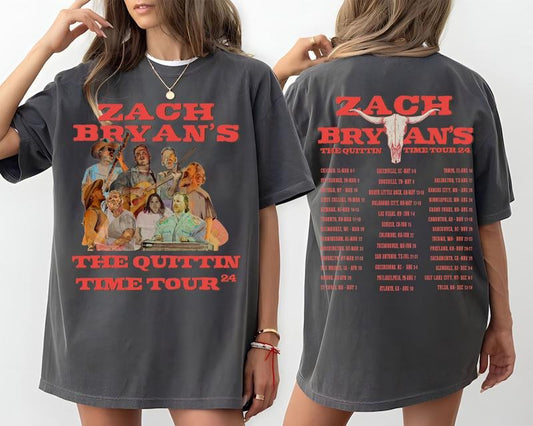 Zach The Quittin Time Tour 2024 Shirt, Bryan Vintage Graphic Tee, Soft Unisex Fit, Music Lover's Gift, Trendy Concert Merch, Full Sizes, Full Colors, Unisex T-shirt for Men and Women, Classic Menswear, Womenswear