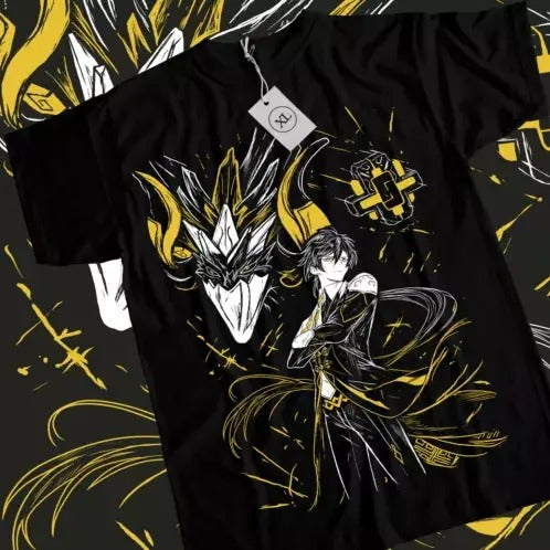 Zhongli Genshin Impact T-shirt Anime Boys Girl Kawaii Black Shirt Tee All Size
