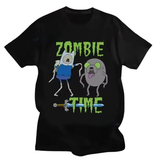Zombie Time Adventure Vintage Funny Cartoon Cotton Printing Graphic Tees, Crew Neck, Size S- 3XL, Menswear Top, Womenswear Top Underwear Streetwear