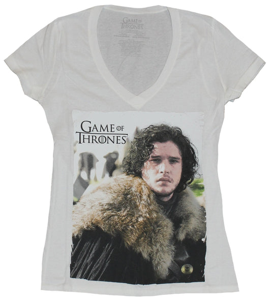 Game of Thrones Girls Juniors V-Neck T-Shirt - Jon Snow Full Color Photo