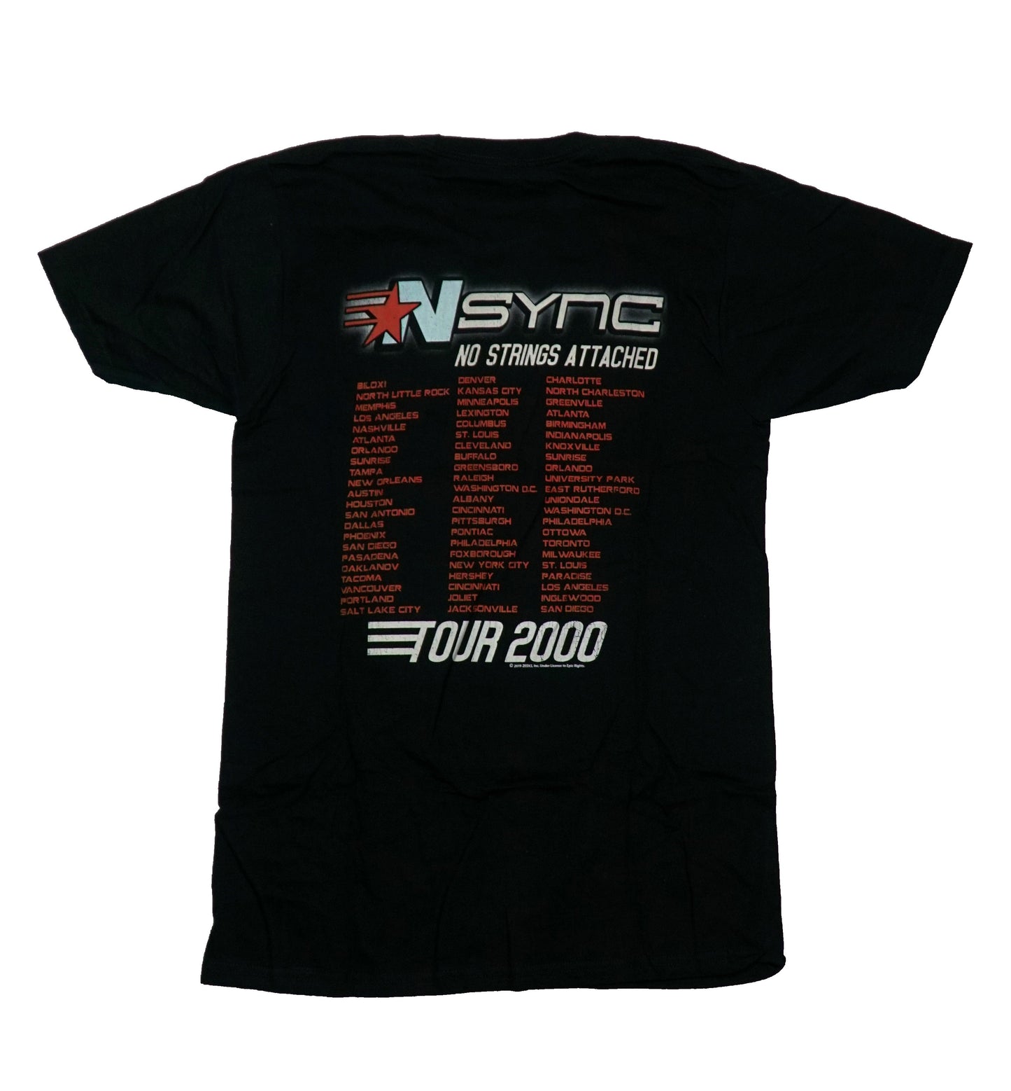 NSYNC Tour 2000 Mens T-Shirt -  Group on Front Tour Cities on Back