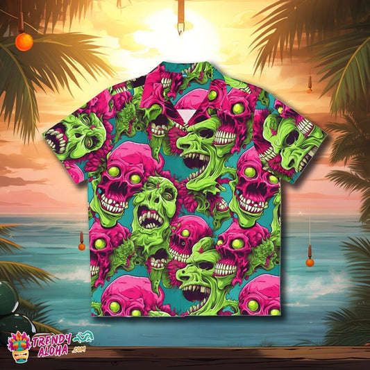 Aloha Monster Horror Tropical Shirt with Zombie Brain Pattern