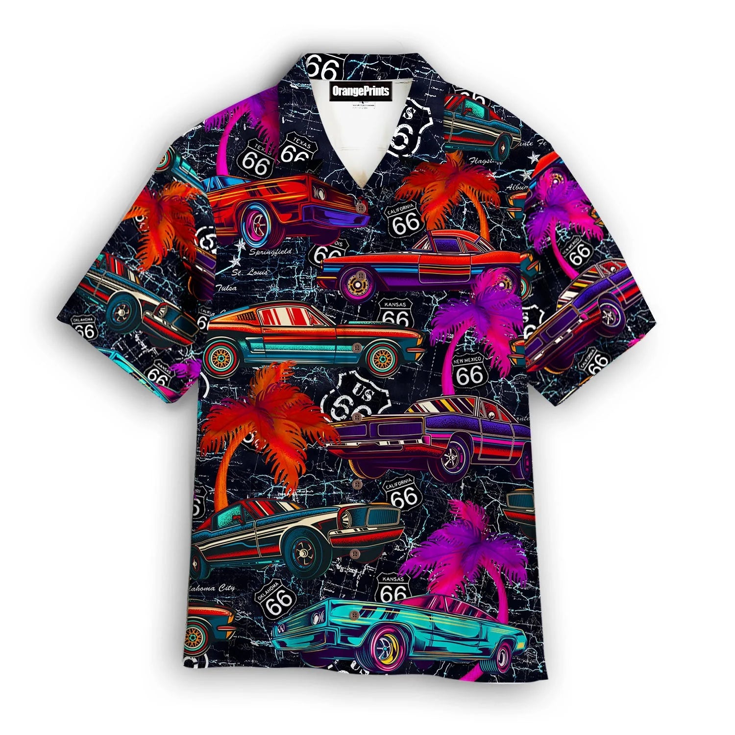 Amazing Neon Vintage Retro Muscle Car On Route 66 Hawaiian Shirt