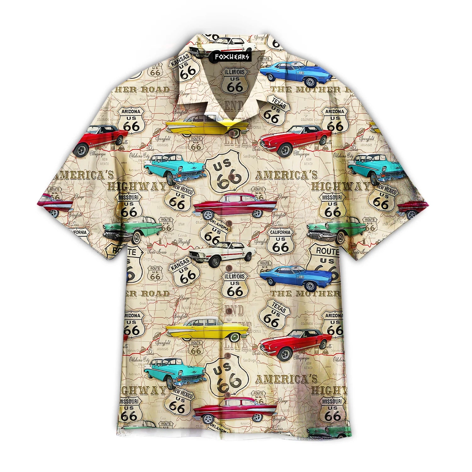 Amazing Vintage Muscle Car On Route 66 Trendy Hawaiian Shirt Aloha Shirt