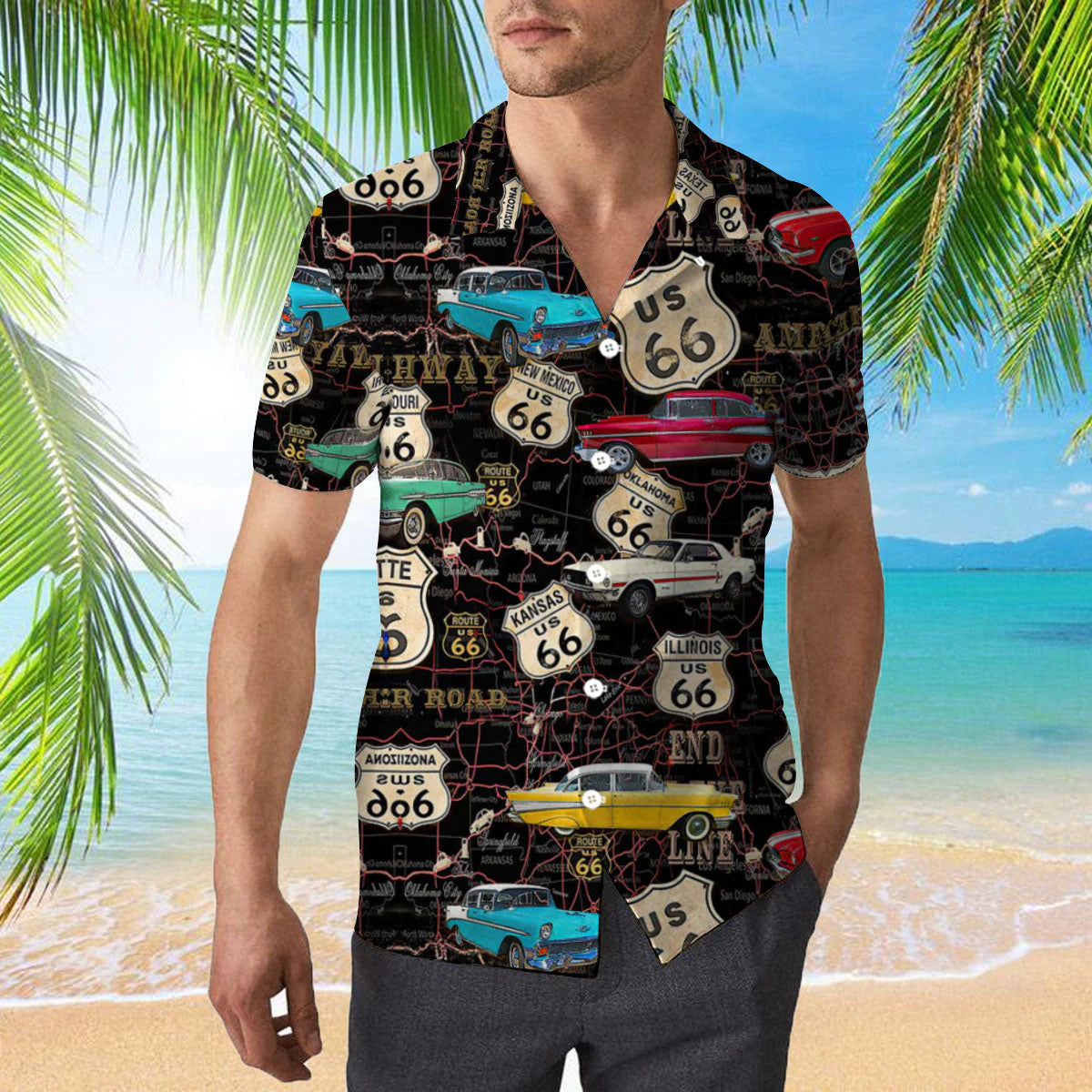 Amazing Vintage Muscle Car On Route Hawaiian Shirt