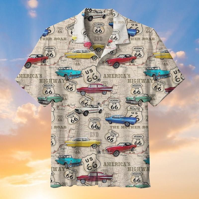 Amazing Vintage Muscle Car On Route Hawaiian Shirt, Aloha Shirt, Casual Shirts, Shirt For Men, Short Sleeves Shirt, Beach Shirt