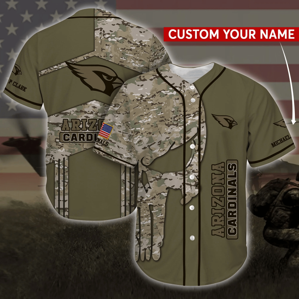 Arizona Cardinals Camo Personalized Baseball Jersey Shirt - Aopprinter