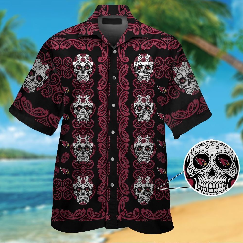 Arizona Cardinalsskull Short Sleeve Button Up Tropical Hawaiian Shirt VER02