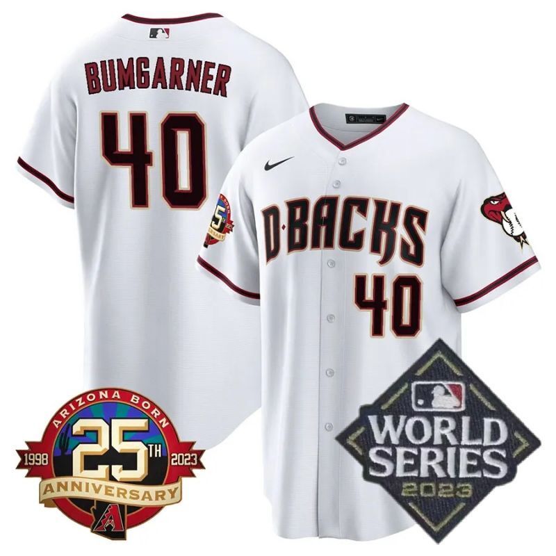 arizona diamondbacks #40 madison bumgarner 25th anniversary patch cool base collection jersey – white