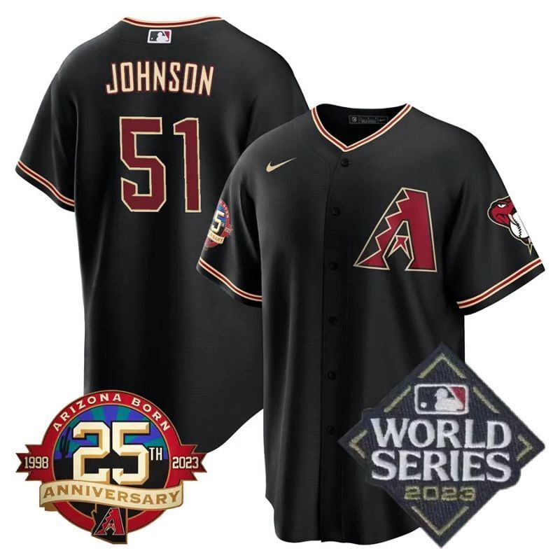 arizona diamondbacks #51 randy johnson 25th anniversary patch cool base collection jersey – black