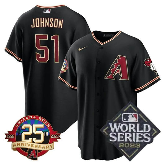 arizona diamondbacks #51 randy johnson 25th anniversary patch cool base collection jersey – black