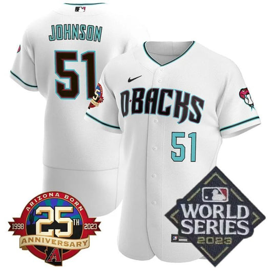 arizona diamondbacks #51 randy johnson 25th anniversary patch flex base collection jersey white alternate