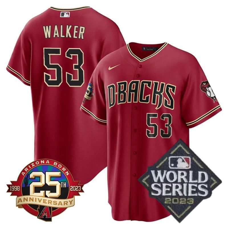 arizona diamondbacks #53 christian walker 25th anniversary patch cool base collection jersey – red